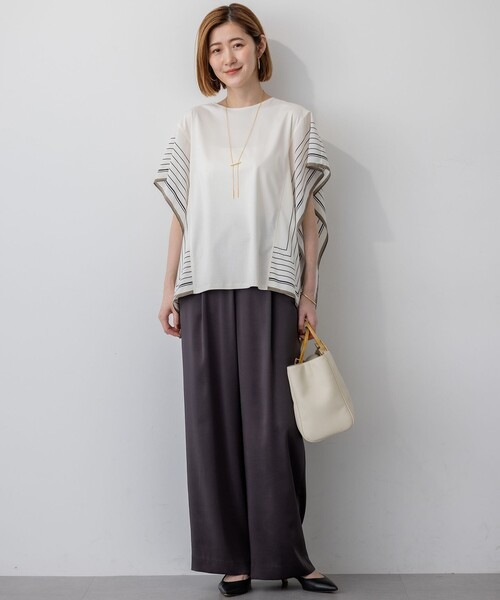 セール】【汗じみ防止加工】スカーフプリントコンビ フレンチスリーブ