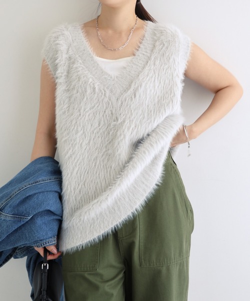 セール】【新色追加】起毛フェザーVネックニットベスト（ベスト