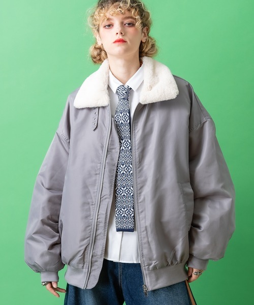 a.p.o.v. ファー襟ナイロン中綿オーバーサイズフライトジャケット