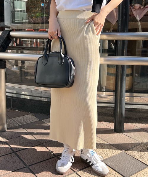 セール】ポケット付きリブロングナロースカート（スカート）｜Futier