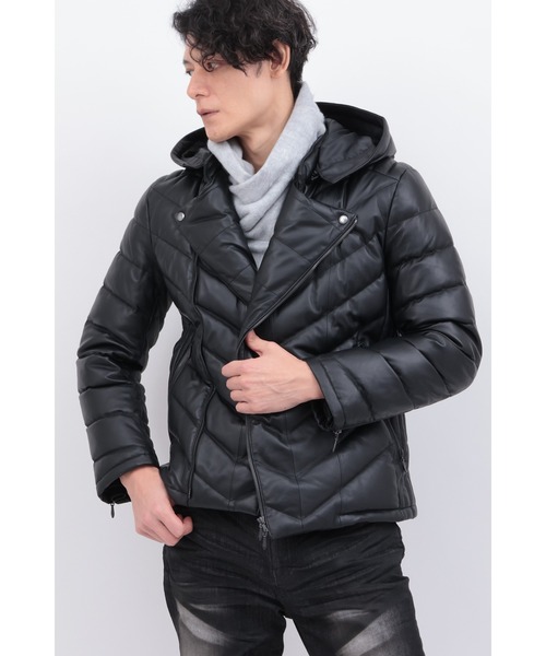 セール】ダブルライダースラムレザーダウン（ダウンジャケット/コート