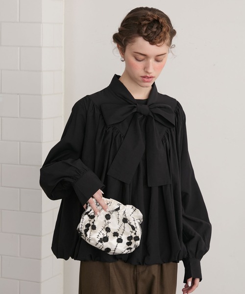 セール】【BONLECILL noir】2wayビッグリボンバルーンギャザーブラウス