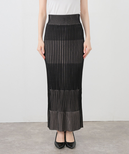 セール】《追加》【洗える】ランダムバイカラーリブニットスカート