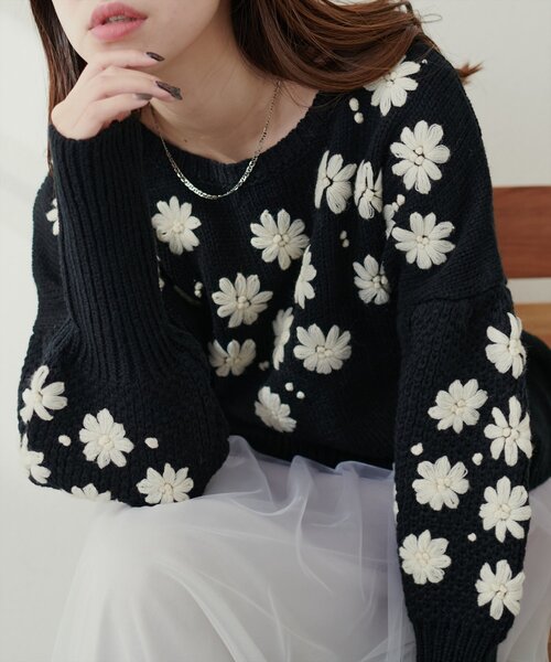 セール】お花刺繍ニット（ニット/セーター）｜natural couture