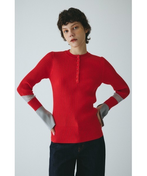 セール】Henley neck knit tops ヘンリーネックニットトップス（ニット