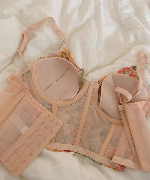 カラー花柄刺繍 コルセット風ブラショーツセット culu255（ブラ