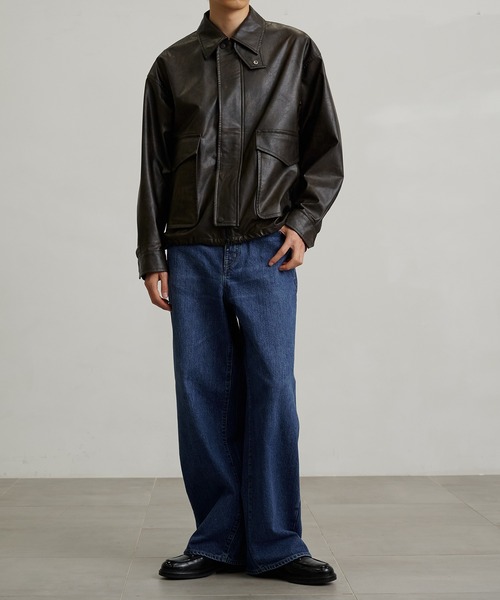 ビンテージライクオーバーサイズレザーブルゾン（ライダースジャケット