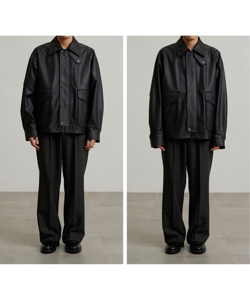 ビンテージライクオーバーサイズレザーブルゾン（ライダースジャケット