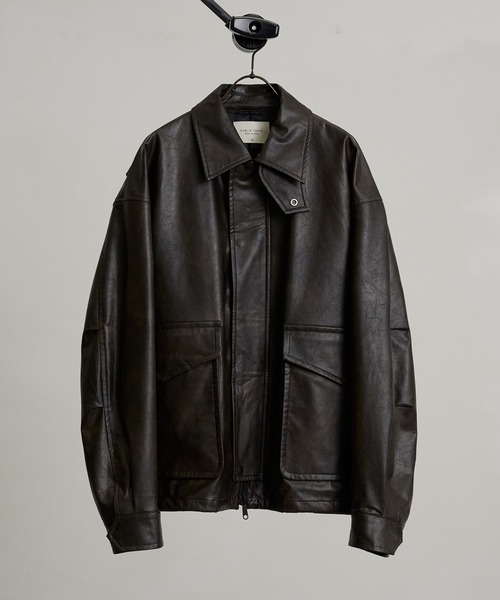 ビンテージライクオーバーサイズレザーブルゾン（ライダースジャケット
