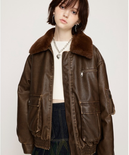 SLY（スライ）の「VINTAGE F/LEATHER S/BZ ヴィンテージ フェイク