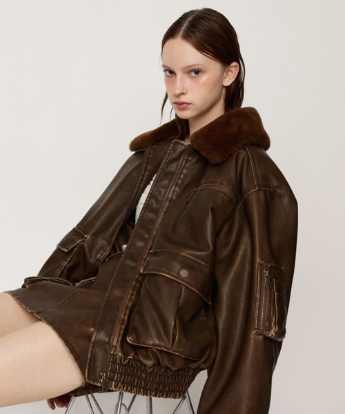 SLY（スライ）の「VINTAGE F/LEATHER S/BZ ヴィンテージ フェイク