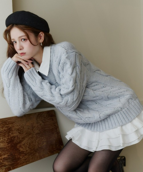 フリルレイヤードケーブルニット（ニット/セーター）｜Olu