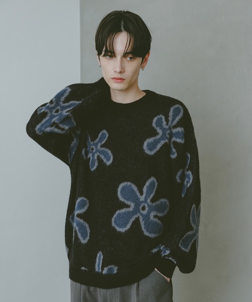 セール】Mohair Blend Shaggy Knit / モヘヤブレンド総柄ニット