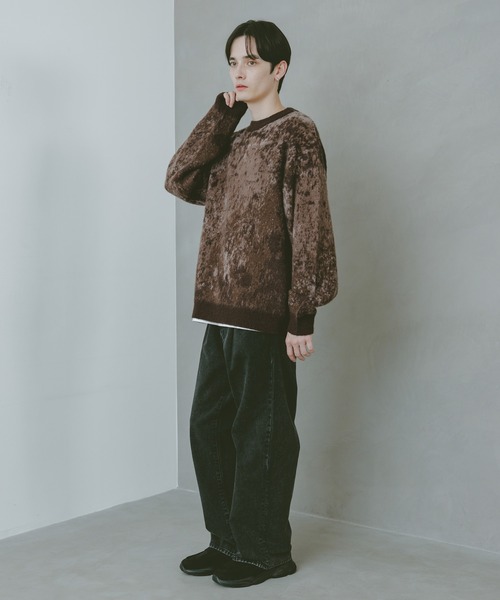 セール】Mohair Blend Shaggy Knit / モヘヤブレンド総柄ニット