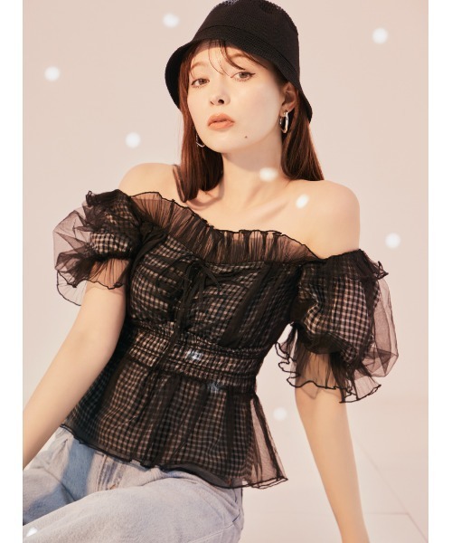 SNIDEL（スナイデル）の「ギャザーフリルオフショルブラウス（シャツ