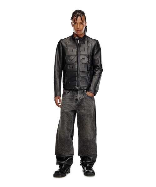 DIESEL（ディーゼル）の「メンズ レザージャケット ロゴ（ライダース