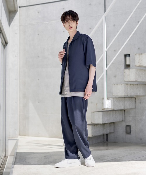 セットアップ 3点セット】防シワ接触冷感リラックスワイドシャツ+天竺