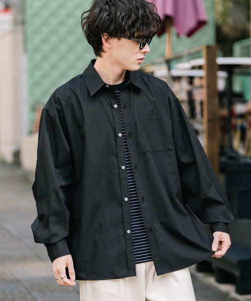 セール】オーバーサイズTCブロード胸ポケット付きレギュラーカラー長袖