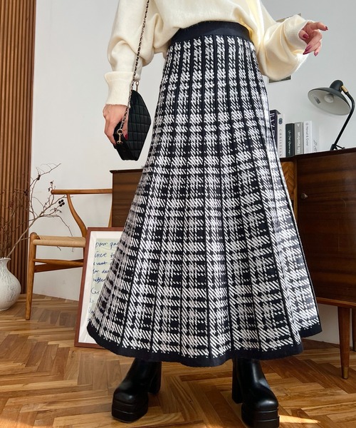 セール】チェック柄プリーツニットスカート（スカート）｜moment+