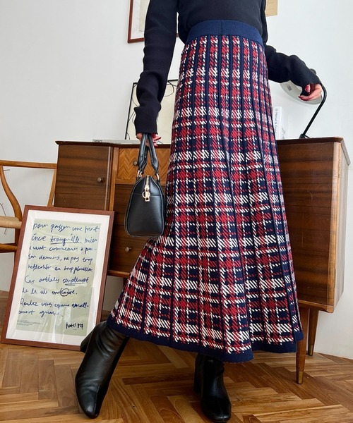 セール】チェック柄プリーツニットスカート（スカート）｜moment+
