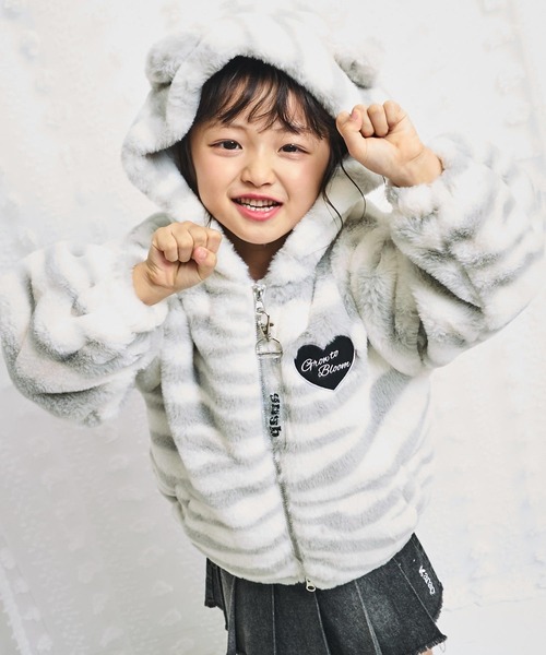 セール】ワッペンロゴ ネコ耳フードファーブルゾン 【ジュニアお揃い