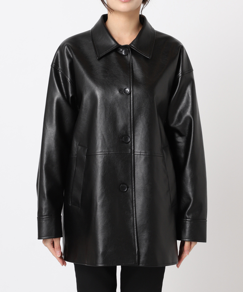 追加》ウォッシャブルフェイクレザーファー襟付カバーオール（その他