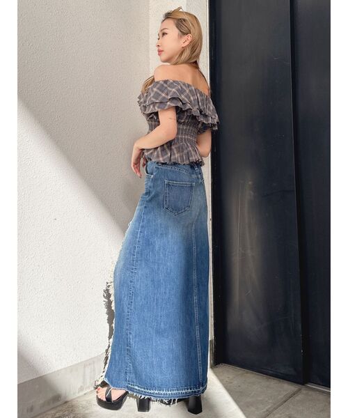 GYDA（ジェイダ）の「ダメージスリット ロングスカートライク デニム