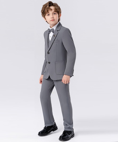 セール】キッズスーツ 長袖ジャケット+ベスト+パンツ+蝶ネクタイ+