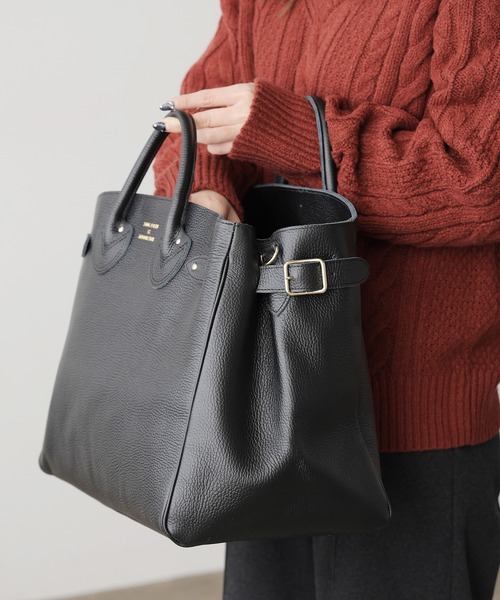 YOUNG & OLSEN/ヤングアンドオルセン EMBOSSED LEATHER BELTED TOTE M