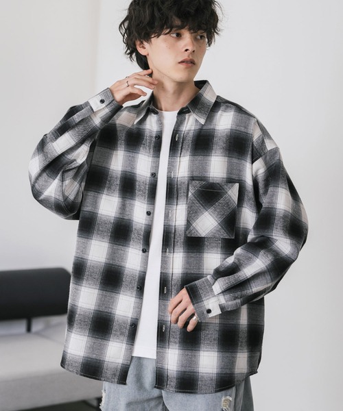 セール】新色追加 オーバーサイズレギュラーカラー長袖ネルシャツ