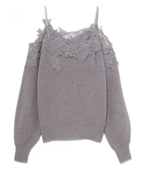 FRAY I.D（フレイアイディー）の「レーストリムオフショルニット