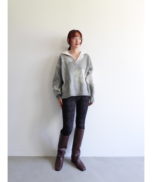 Flower Print Half Zip Knit/フラワープリントハーフジップニット
