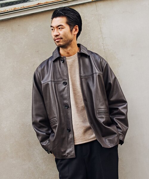 EDIFICE（エディフィス）の「シープレザー カーコート（カバーオール