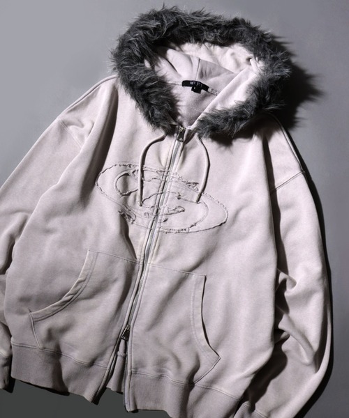 セール】Grunge Style Sweat Fake Fur Hoodie/グランジ ヴィンテージ