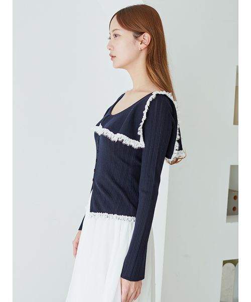 Sustainableビッグカラーレーストリムニットプルオーバー（ニット