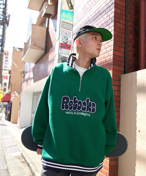 retock's】ハーフジップ タギンググラフィティ フェルト刺繍 ビッグ