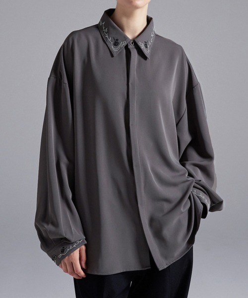 ドレープトロミ ローズ刺繍シャツ（シャツ/ブラウス）｜Loose/ルース