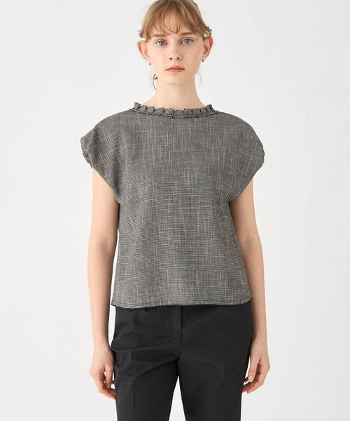 セール】ポリエステルレーヨンカラミ フレンチスリーブブラウス