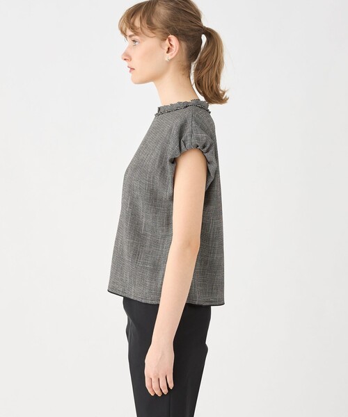 セール】ポリエステルレーヨンカラミ フレンチスリーブブラウス