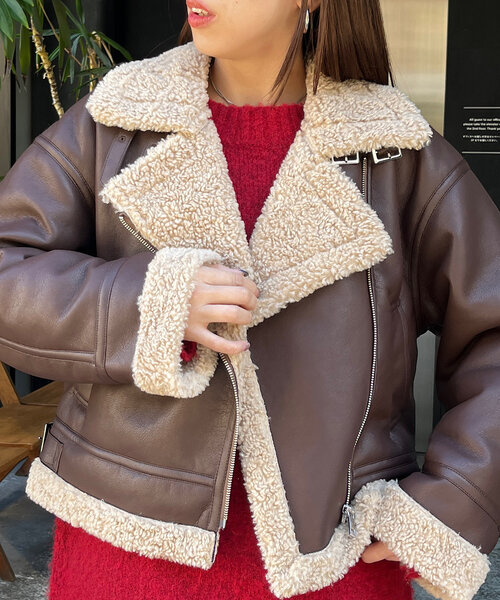 Chico（チコ）の「ボアレザーライダースジャケット（その他アウター