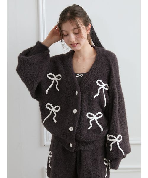 セール】リボンフェザーカーディガン（ルームウェア/パジャマ