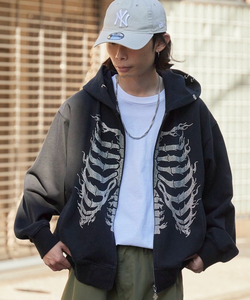 セール】SUPPLIER/サプライヤー Fire Skeleton Rhinestone Zip Hoodie