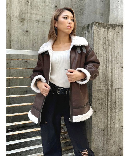 セール】フェイクレザー裏ボアムートンジャケットⅡ（ムートンコート