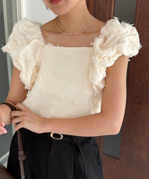 セール】ジャガードパフショルダートップス（シャツ/ブラウス