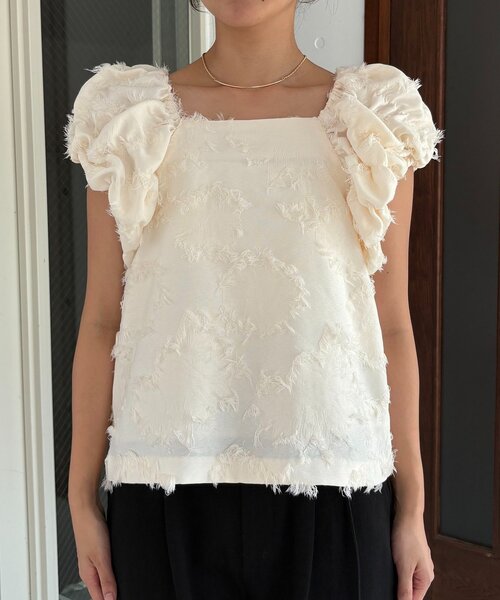 セール】ジャガードパフショルダートップス（シャツ/ブラウス