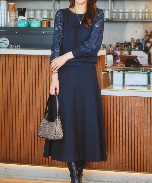 ふんわりモチモチ素材】ミディー丈ニットフレアスカート（スカート