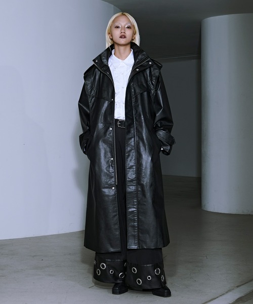 ハイネック合皮ロングコート（トレンチコート）｜Ellno Loset（エルノ