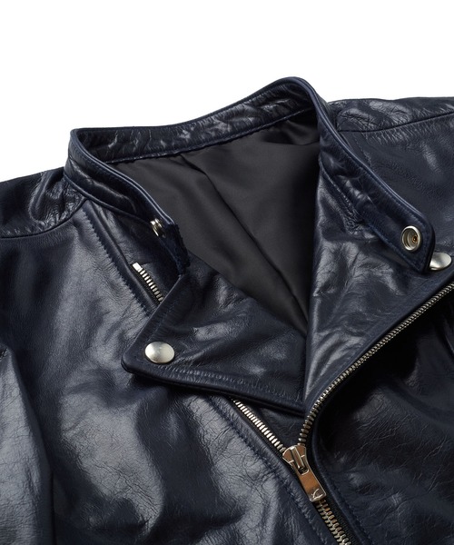 NO ID.】Cow Leather Semi Double Riders Jacket / カウ レザー セミ