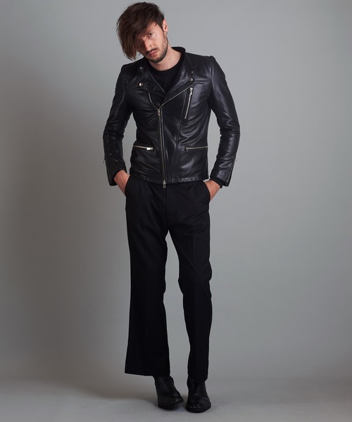 NO ID.】Cow Leather Semi Double Riders Jacket / カウ レザー セミ