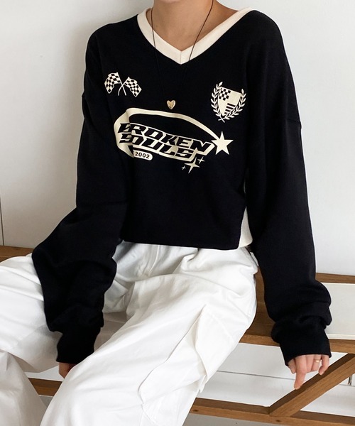 セール】カジュアルVネックユニフォームスウェット（スウェット）｜by